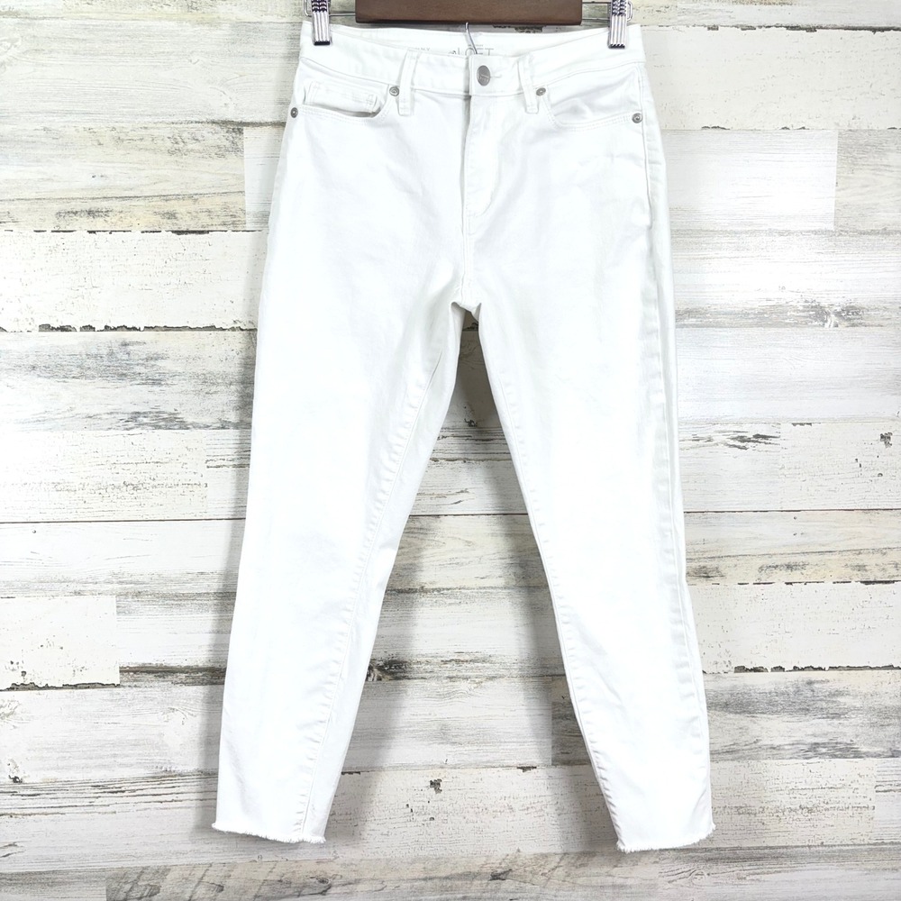 Ann‎ Taylor LOFT White Curvy Skinny Ankle Jeans Frayed Hem Women's Size 27/0